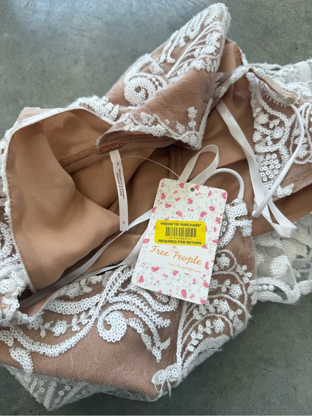 Free People White Embroidered Lace Plunge Mini Dress
